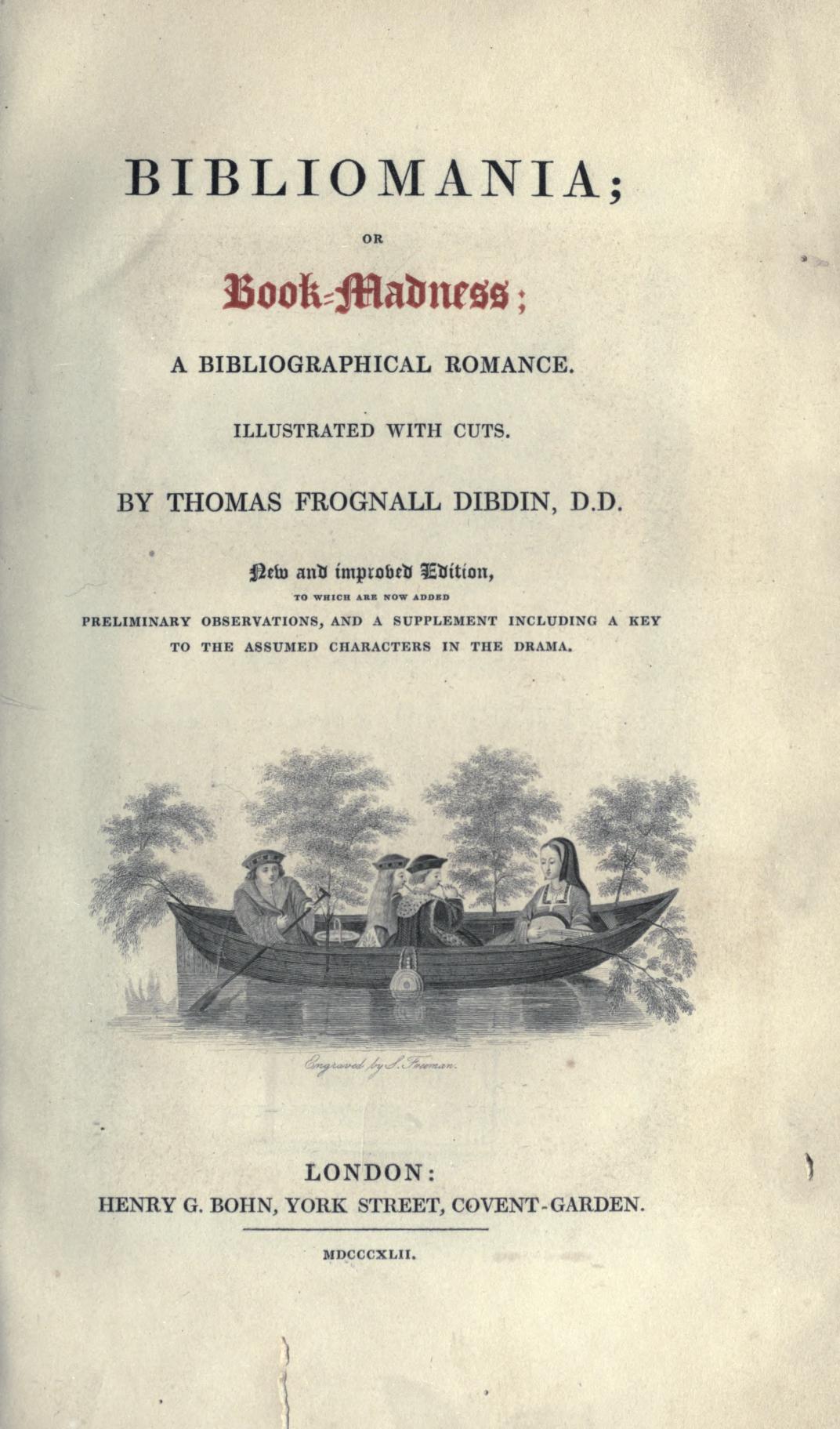 Book cover of Bibliomania (1842) by Thomas Frognall Dibdin, self-confessed bibliomaniac