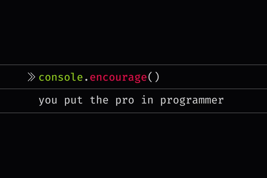 console.encourage statement that reads you put the pro in programmer