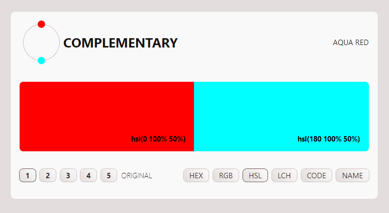 Red and aqua colors with hsl values