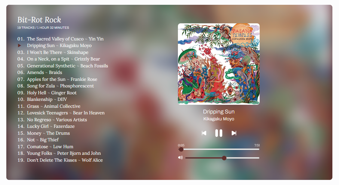 Music player showing album artwork and an interface for controlling the player