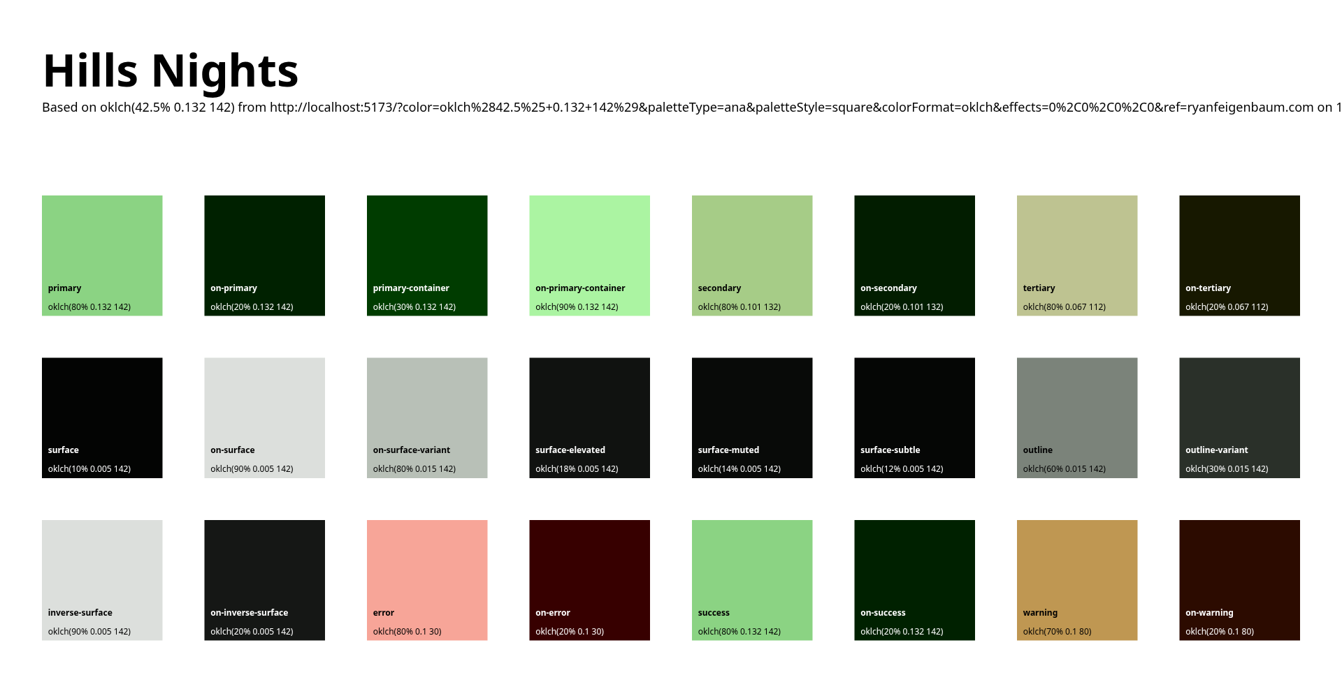 Dark mode palette