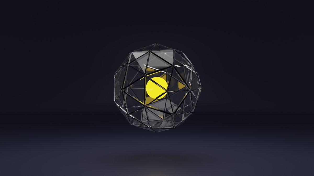 abstract 3d rendered glass ball with yellow orb inside