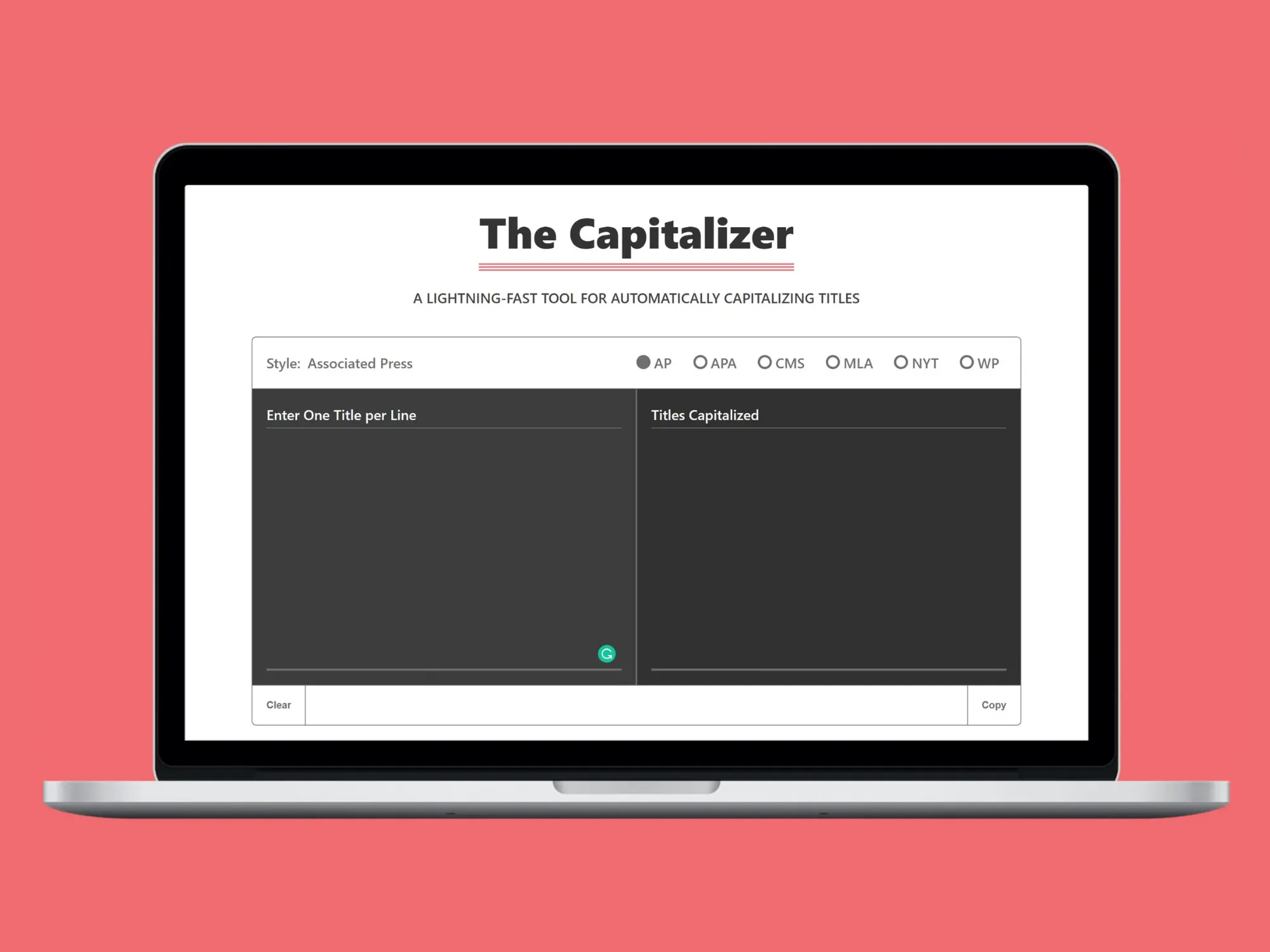 Screenshot of capitalizer app on laptop