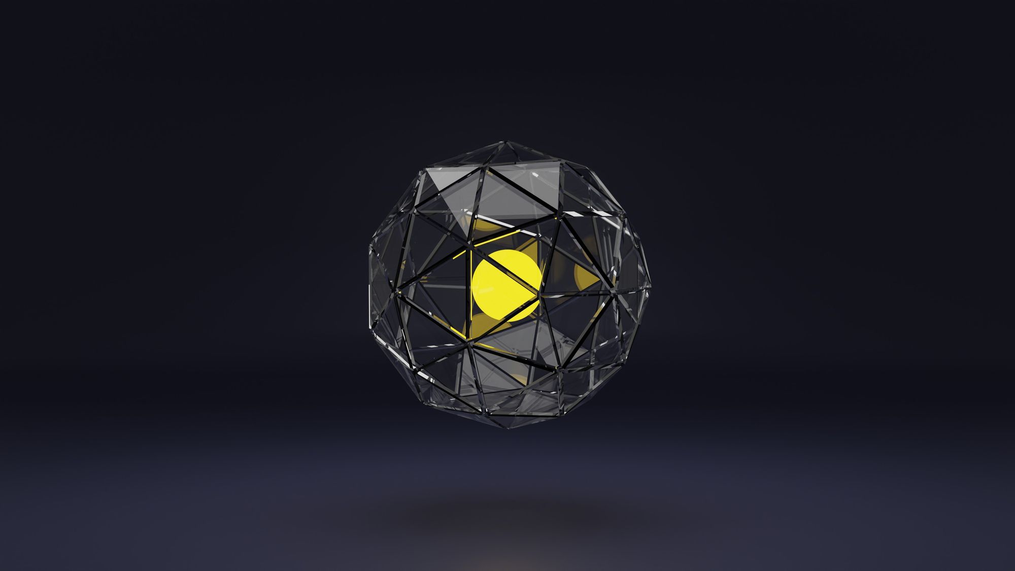 abstract 3d rendered glass ball with yellow orb inside