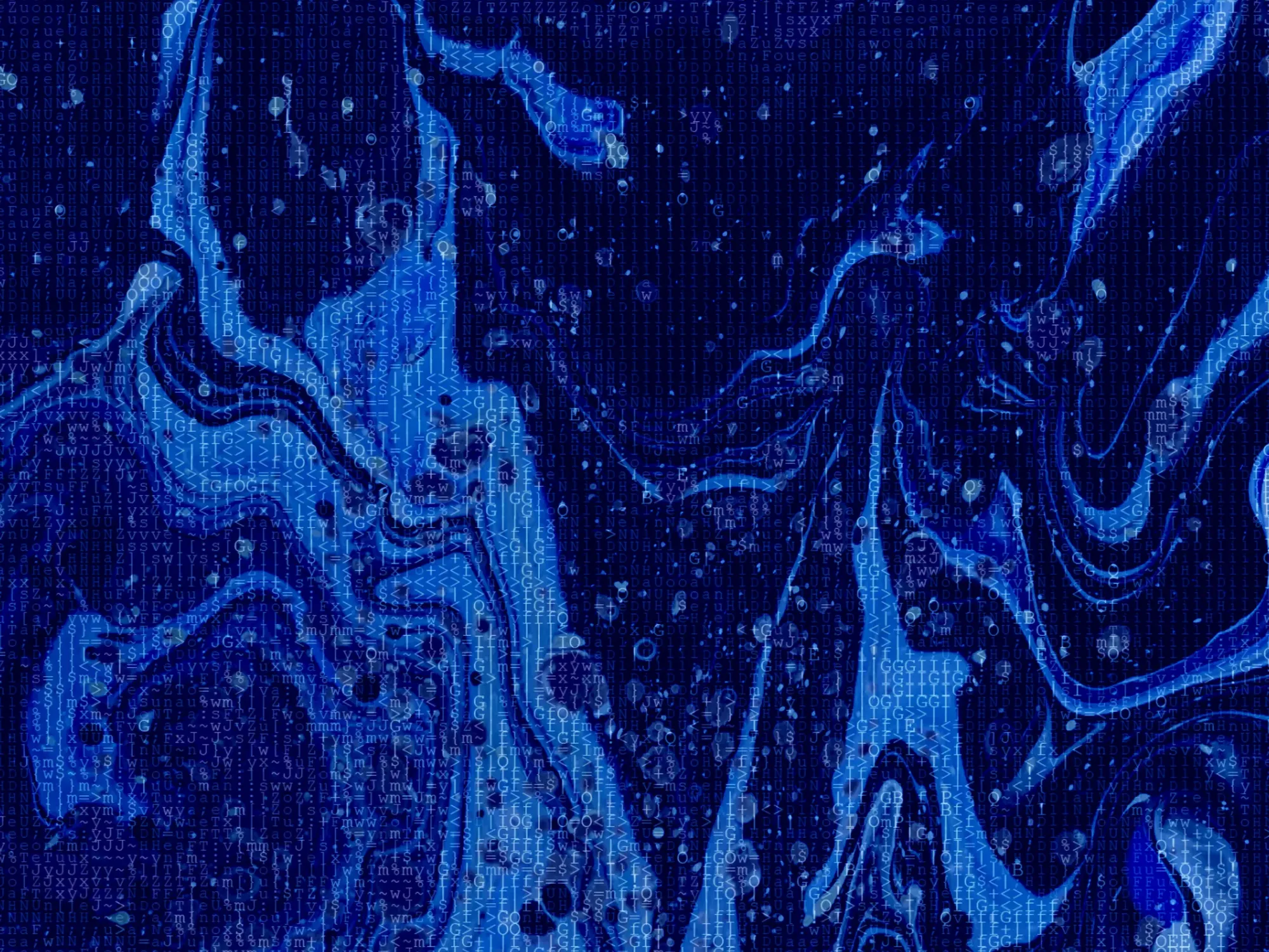 Blue oil paint flowing with text