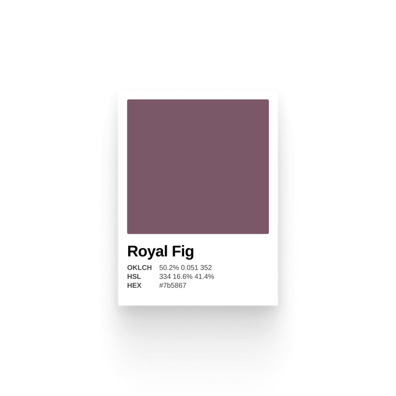 Card showing a purple color that's called royal fig
